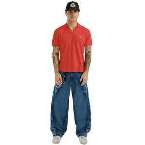 Jean High Roller Noir Jais 21 Pouces Bas Maori Inspiré Tribal Graphics Durable Anneau Filé Denim avec Détails de Rivet Doré - Product Image 1