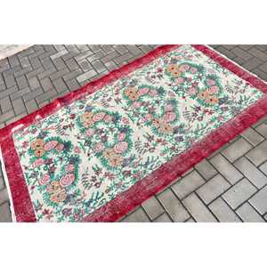 พรมวินเทจ ขนาด 3.7x6.5 ฟุต พรมตุรกี ลายดอกไม้สีแดงเขียว - Product Image 2