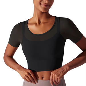 T-shirts en Spandex et Nylon, couleur unie, crop top, vêtements de sport personnalisés pour femmes, crop top pour femmes - Product Image 4