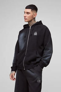 Custom Tall Oversized Raglan Zip Thru Embroidered Spray Wash Hooded <b>Tracksuits</b> Cotton 400 GSM <b>Tracksuits</b> - Product Image 3