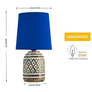 Modern <b>Table</b> Lamp <b>Blue</b> Fabric Shade Decorative <b>Bedside</b> Light Wooden Texture Base for Living Room Bedroom - Product Image 4