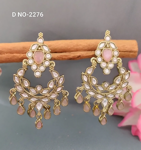 ต่างหูโทน Mehandi Kundan คุณภาพพรีเมี่ยมพร้อมอัญมณีเพชรโมอิสสำหรับเจ้าสาวและเทศกาลดูจากอินเดีย - Product Image 5