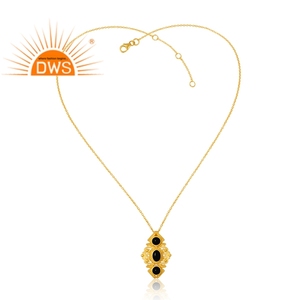 Nueva tendencia 925 Plata de Ley 18K chapado en oro Natural negro Onyx piedra preciosa colgante diseño Demi joyería fina fabricante - Product Image 1