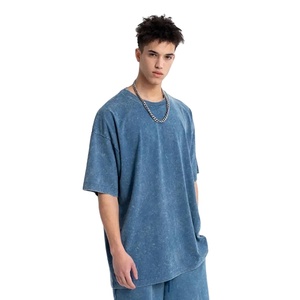 Men's <b>Acid</b> Washed Sun Faded T-Shirts Custom Logo Print Blank <b>Drop</b> Shoulder Heavy GSM 100% Cotton Worsted Fabric 220gsm - Product Image 1