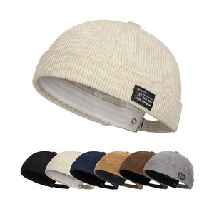Summer Warm Canvas Docker <b>Hat</b> Unisex <b>Brimless</b> Skull Cap Adjustable Retro Beanie Solid Casual for Men Women Outdoor Daily Wear - Product Image 1