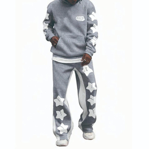 Chándal de Hombre de Alta Calidad, Estilo Informal, con Estampado Gráfico de Letras y Estrellas, Color Sólido, Bolsillo Canguro, Capucha con Cordón, Lavado Ácido - Product Image 2