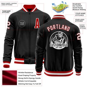 Custom <b>Black</b> <b>Red</b>-White Bomber <b>Varsity</b> Letterman Zipper <b>Jacket</b> Windbreaker Streetwear Vintage Men's <b>Varsity</b> <b>Jacket</b> - Product Image 2