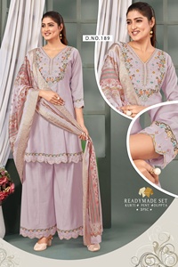 Elegante conjunto Palazzo de 3 piezas en seda romana con bordado elegante y trabajo hecho a mano perfecto para fiestas y ocasiones festivas - Product Image 4