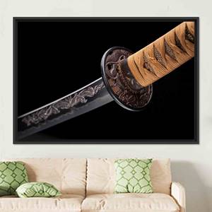 Samurai Sword Canvas Art: Katana Blade Print in Gold <b>Frame</b>,BLACK FRAMED CANVAS - Product Image 1