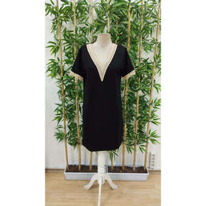 Jane's Women's Short Sleeve V-<b>Neck</b> Lace Collar Viscose Two-Thread Fitted Casual Dress for Daily Wear, Elegant Design, Model - Product Image 5