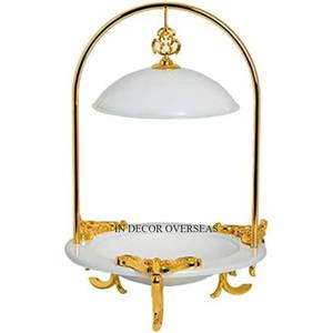 Juego de buffet de plato de frotamiento HECHO DE Metal de alta calidad de Color blanco y dorado para accesorios de catering de Hotel y restaurante - Product Image 1