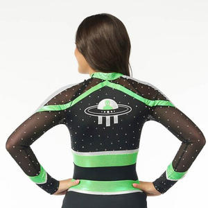 ชุดยูนิฟอร์มเชียร์ลีดเดอร์แบบกบฏแวววาวชุดการแสดงแขนยาวสีเขียวนีออนสีดำและสีเขียว - Product Image 4