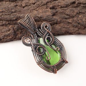 Collier pendentif tendance en pierre précieuse vert péridot taille poire, enroulé de fil de cuivre, en argent oxydé, cadeau d'anniversaire de mariage - Product Image 5