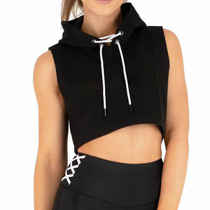 Logotipo personalizado Gimnasio Entrenamiento Correr Señoras Sexy Crop Hoodies Nueva moda Casual Mujeres Crop Sin mangas Pullover Hoodie - Product Image 1