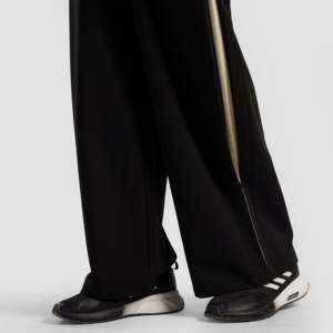 Inverse Wide <b>Pants</b> (<b>Black</b>) Lightweight 100% Cotton Linen Corduroy High Waist Zipper Straight Jogging XL Colored for Winter New - Product Image 5