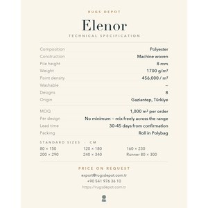 พรมโพลีเอสเตอร์ขายส่ง รุ่น ELENOR EL006 หลายสี ผลิตด้วยเครื่องจักร พรมตุรกี สำหรับห้องนั่งเล่น โครงการโรงแรม - Product Image 4