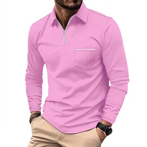 2025 printemps automne nouvelle couleur unie mode hommes décontracté fermeture éclair poches tout match pull à manches longues pour polos rabattu - Product Image 3