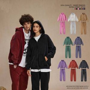 Sudaderas con capucha de tela de algodón grueso de estilo desgastado de gran tamaño para hombre personalizadas bordadas a la moda de calle Vintage - Product Image 3