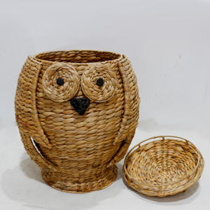 Cesta de Almacenamiento Tejida Ecológica de Jacinto de Agua, Diseño de Búho Adorable para Organización y Decoración Artística - Product Image 3