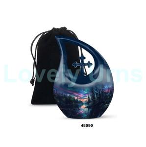 Urna para adultos de cremación con gotas de lágrima Aurora Borealis más vendida para cenizas humanas, urna funeraria cruzada decorativa con bolsa de terciopelo gratis - Product Image 1