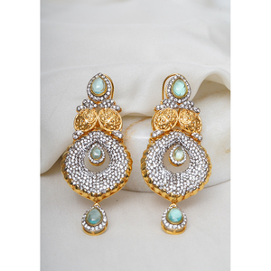 Conjunto de Collar chapado en oro sólido de 24 quilates hecho a mano con piedras transparentes de Zarcon para boda o compromiso conjunto de joyería nupcial para mujer - Product Image 3