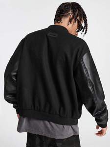 Noir 100% Coton Collège Baseball Veste Hommes Conception Personnalisée Faux Cuir Manches Fermeture à Glissière OEM Hiver Mode Fournisseur - Product Image 2