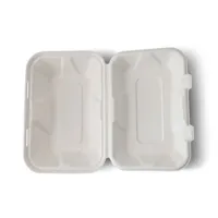 Boîtes à emporter rectangulaires en canne à sucre à couvercle articulé, grille simple, 22,9x15,5x7,7 cm - 500 pièces/carton