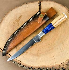 Couteau à filet artisanal, lame en acier D2, manche en bois avec étui en cuir, couteau d'extérieur - Product Image 4