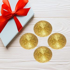 Golden Glass Beads <b>Table</b> <b>Coaster</b> Best for Parties and Other Functions Tableware Decorative Beast Design <b>Coaster</b> - Product Image 4