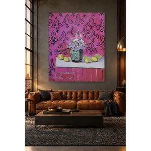 Fida Matisse Nature morte avec des citrons contre un mur rose, impression sur toile - Product Image 2