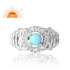 แหวนพลอยบุษราคัมสีเงินชุบแพลเลเดียมสีธรรมชาติสีฟ้าครามและสีขาว - Product Image 3