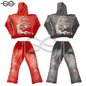 Survêtement évasé de haute qualité, logo personnalisé, streetwear élégant, sweats à capuche unis à manches longues, pantalons évasés pour hommes - Product Image 2