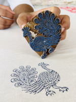 Stempel Kayu Ukiran Tangan Motif Burung Merak |   Blok Tekstil Tradisional India