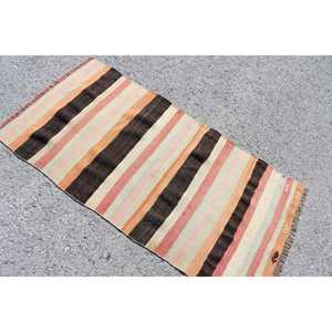 2.5x5 ft Small Vintage <b>Wool</b> Patchwork Rug <b>Brown</b> Bordered Turkish Rug with Latex Backing Eco-Friendly - Product Image 4