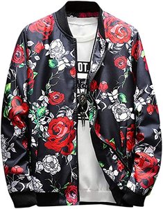 Men Vintage Print Bomber <b>Jacket</b> Stylish Front Zip Retro <b>Jackets</b> - Product Image 3