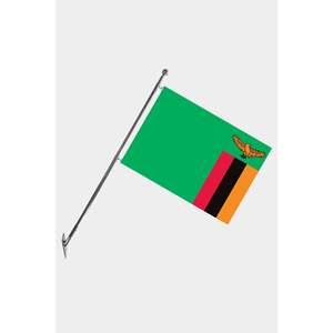 Ensemble de mât de drapeau télescopique mural pour la Zambie avec bannières en polyester imprimées numériquement - Product Image 1