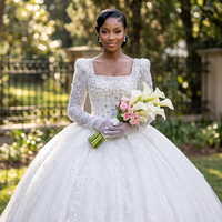 Robe de mariée Jancember CM37 vintage à col carré, ornée de cristaux et de manches bouffantes, style Empire