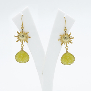 Pendientes colgantes de Sol de moda de Latón chapado en oro de 18 quilates hechos a mano | Joyería de boda para Mujer | Marca DUA - Product Image 2