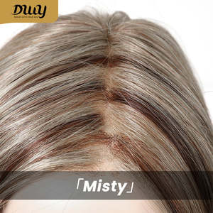 Perruque synthétique ondulée naturelle Misty-DWY avec raie libre, 136 Balayage Brun foncé blond avec dentelle frontale transparente - Product Image 6
