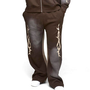 Survêtements en molleton de coton écologique de style évasé unisexe marron avec logo personnalisé, respirant, grande taille, motif uni - Product Image 6