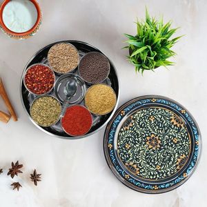 BOÎTE À ÉPICES Boîte à épices de table en bois imprimée de qualité supérieure avec compartiments séparés pour épices et fruits secs - Product Image 6