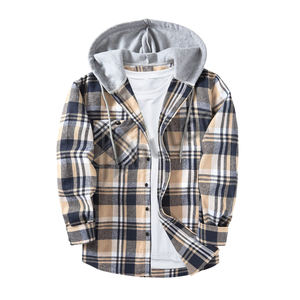 เสื้อเชิ๊ตผ้าสักหลาดแขนยาวสีเทาแบบโอเวอร์ไซส์สำหรับผู้ชายเส้นด้ายผ้าฝ้ายสักหลาดลายสก๊อตสำหรับ100% กำหนดได้เองคุณภาพสูงสำหรับฤดูใบไม้ผลิ - Product Image 1