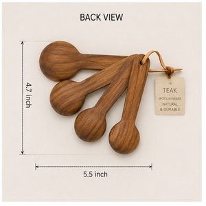 Ensemble de cuillères à mesurer en bois, 4 pièces, design rustique minimaliste, durable et naturel - Product Image 3