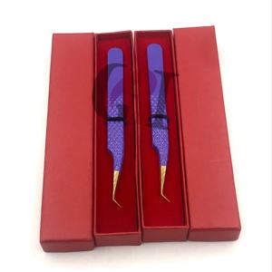 Haute qualité violet poudre revêtement or pointe en acier inoxydable Extension de cils pince à épiler Logo personnalisé Instruments de beauté - Product Image 1