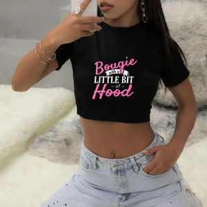Camiseta Corta de Algodón 100% para Mujer, Transpirable, Diseño con Letras que Resaltan la Melanina, Decoraciones de Malla, Talla Única XS a XXL, Corte Holgado - Product Image 1
