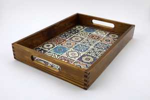 Plateau en bois et or de haute qualité pour le Ramadan Eid avec bord large pour les fruits et en gros - Product Image 3