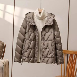 Thermoshell Women's Lightweight Bomber Jacket XL White <b>Duck</b> Short Hooded Puffer Coat Thick Warm Windproof Parka Outwear Fabric - Product Image 3