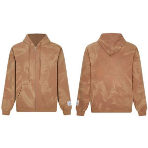 Vente en gros de sweats vintage pour hommes, lettre basique, logo, slogan, imprimé enzymatique, motif de vague d'eau irrégulière lavée, capuche zippée pour hommes - Product Image 2