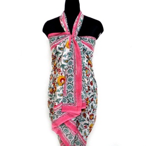 Open Pink Phuljhari Sarong Último diseño floral elegante Bloque de mano Impreso Envoltura de algodón para mujer Fitness Maternidad Ropa deportiva - Product Image 5