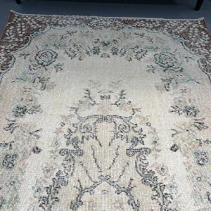 พรมขนาด 3.7x7.1 ฟุต, พรมตุรกีโบราณ, พรมขนสัตว์สีน้ำตาลลายนามธรรม - Product Image 4